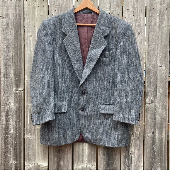 Vintage Harris Tweed Sport Blazer Jacket Scottish Wool Lined Pockets 40R Grey - Picture 8 of 12